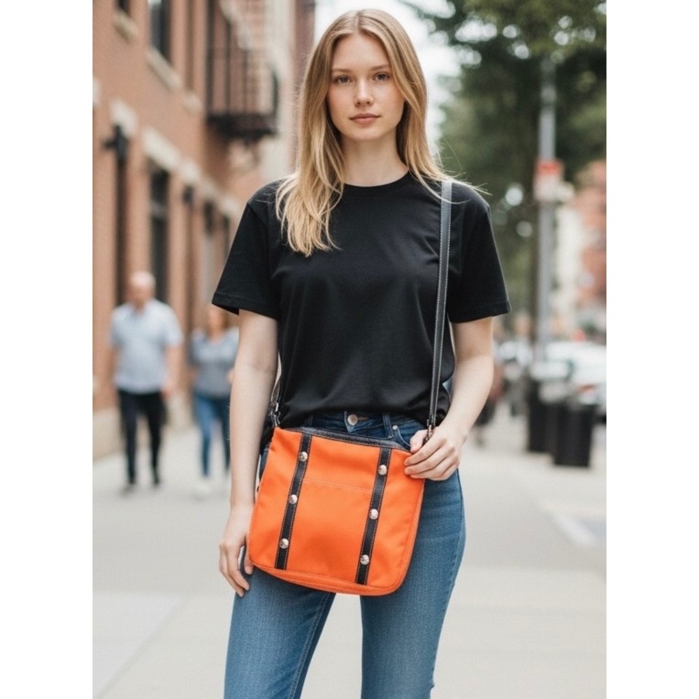 Pourchet nylon‎ Crossbody Bag Studded Accents Adjustable preppy